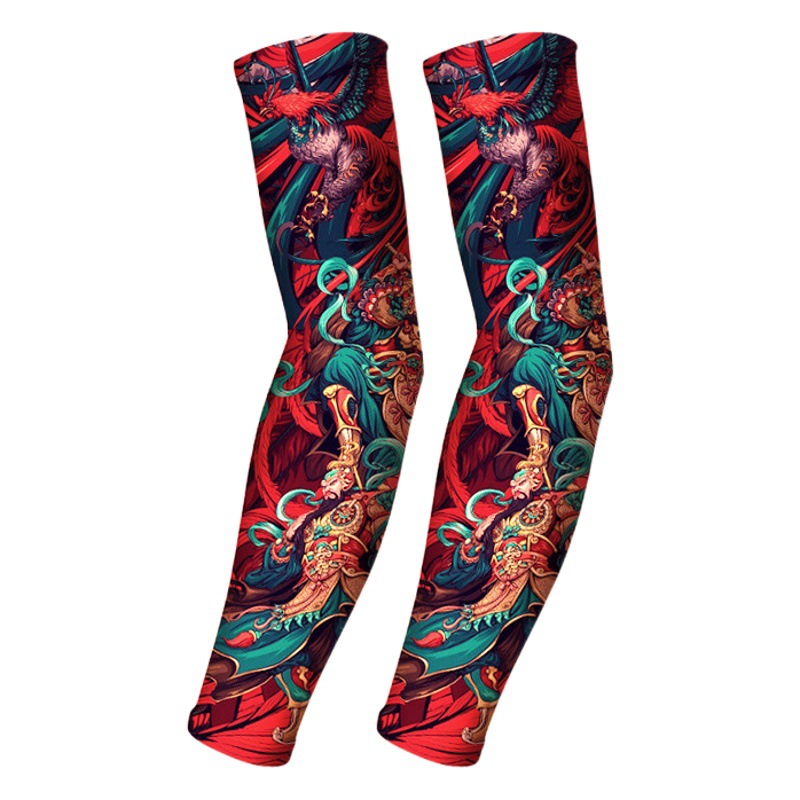 Meetsunny Summer Sun Protection Ice Sleeves Men's National Trend Flower Arm Seamless Ice Silk Tattoo Sleeves Outdoor Cycling Arm Guards
