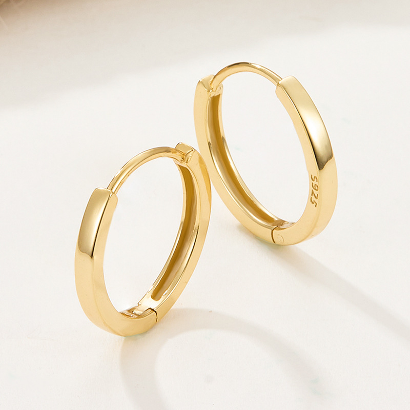Long-Lasting Plated Gold Plating Process 925 Sterling Silver Ear Needle Material 18K Real Gold Plated, White Gold Plated Plating Material Hoop Earrings Classification 1 Pair 925 Sterling Silver Solid Color Hoop Earrings