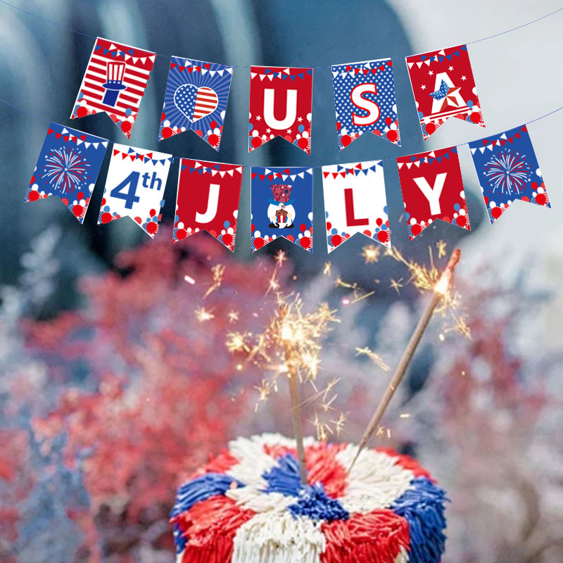 Cross-border foreign trade Festival American Independence Day pull flag Garden flag National Day party decoration supplies venue layout props