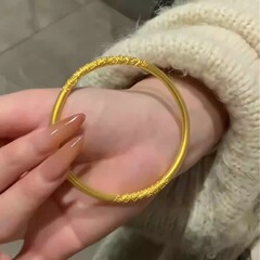 沙金饰品仿真金久不掉色卷草纹闭口手镯女款轻奢高级感手饰批发