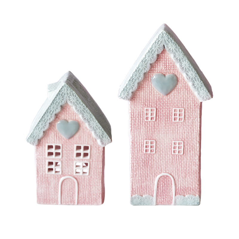 Creativo en el viento encantador pequeño fresco cálido rosa decoración de la casa del árbol de cerámica decoración de escritorio de lámpara paisajística