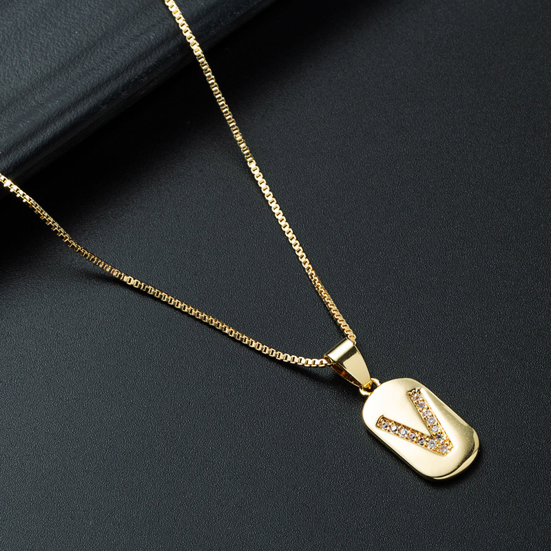 Nihaojewelry wholesale jewelry simple alphabet pendant copper goldplated inlaid zircon necklacepicture13
