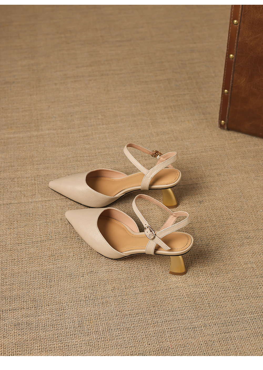 Sandal cao gót nữ mũi nhọn quai ngang da cừu bọc mũi — màu trắng ngà chi tiết 21