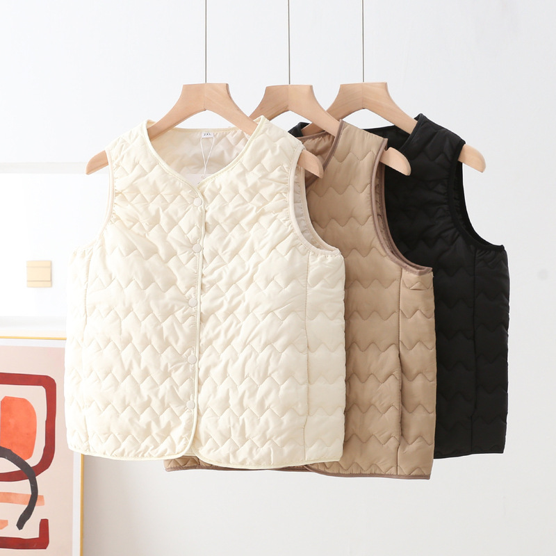 Fashion Wavy Pattern Warm Inner Vest Autumn and Winter Lightweight Slimming Versatile Pocket Women's Top