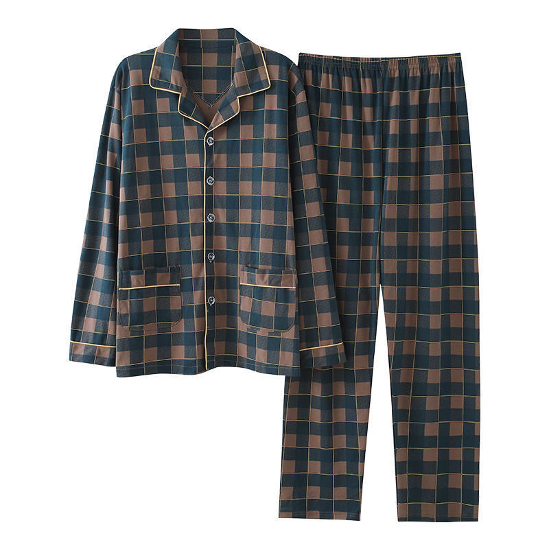 Pajamas de algodón para hombres primavera y otoño de manga larga para hombres de mediana edad otoño y invierno papá set de ropa para el hogar