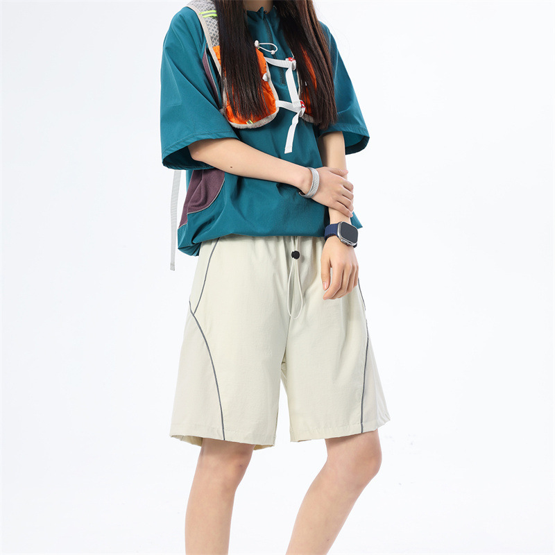 2026 Women's Summer Thin Breathable Ice-Feel Double-Striped Quick-Dry Sports Shorts Plus Size Three-Quarter Length Cross-Border