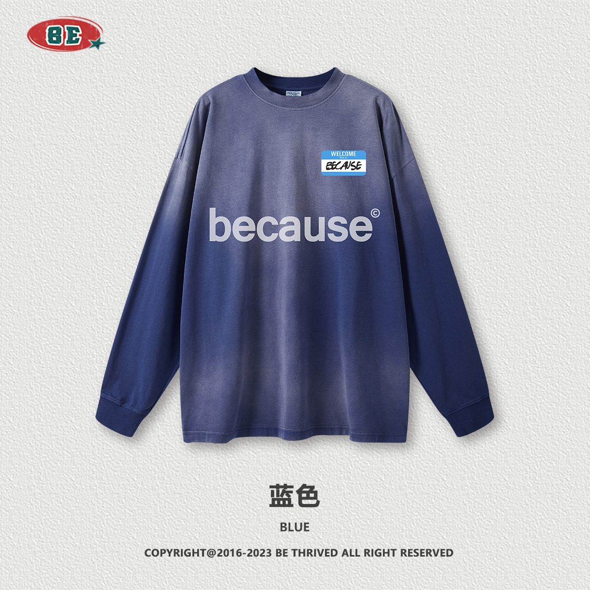 Ropa para Hombre BE | Camiseta de manga larga con estampado de letras en degradado lavado de 260G, estilo retro, moda urbana, para parejas, otoño-invierno 2025