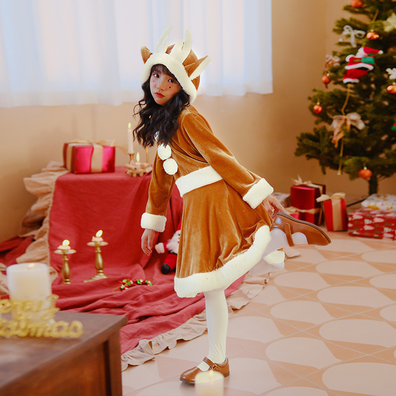 日本版クリスマス子供服ヘラジカワンピーススカート幼稚園女の子赤ちゃんサンタクロース長袖|undefined