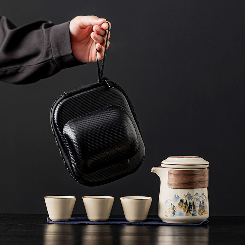 Ruyao Travel Kung Fu Tea Set Набор для чая на открытом воздухе Пить чай из керамики портативный экспресс-чашка с горшком из трех чашек для разделения чая