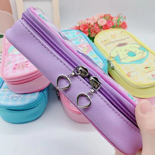 Cute Cartoon Collection PU Pen Bag New Grid Korumi Little White Storage Bag Zipper Stationery Box