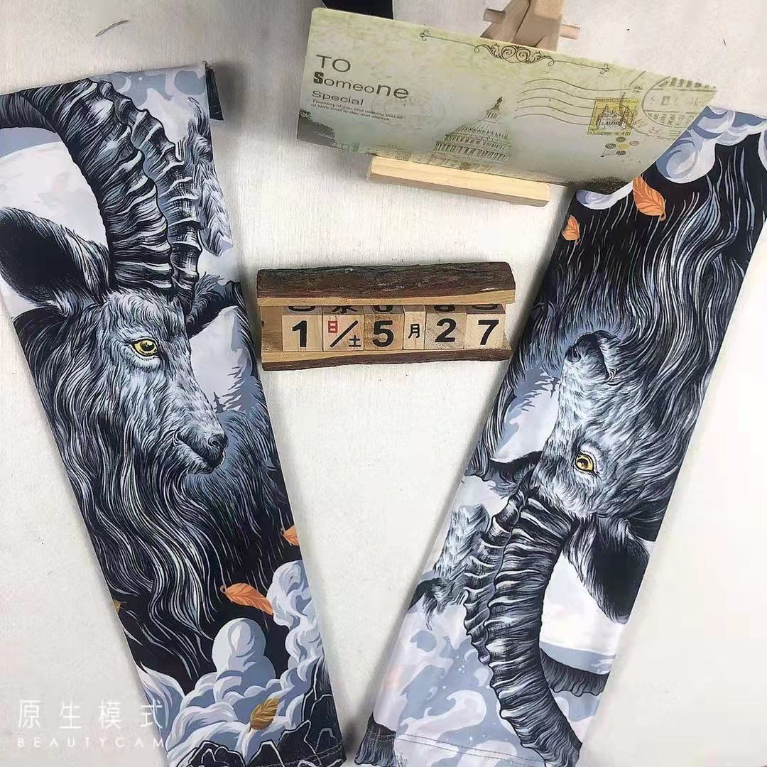 印花防曬袖套冰絲透氣騎行開車紫外線釣魚男女吸汗卡通冰袖國潮風