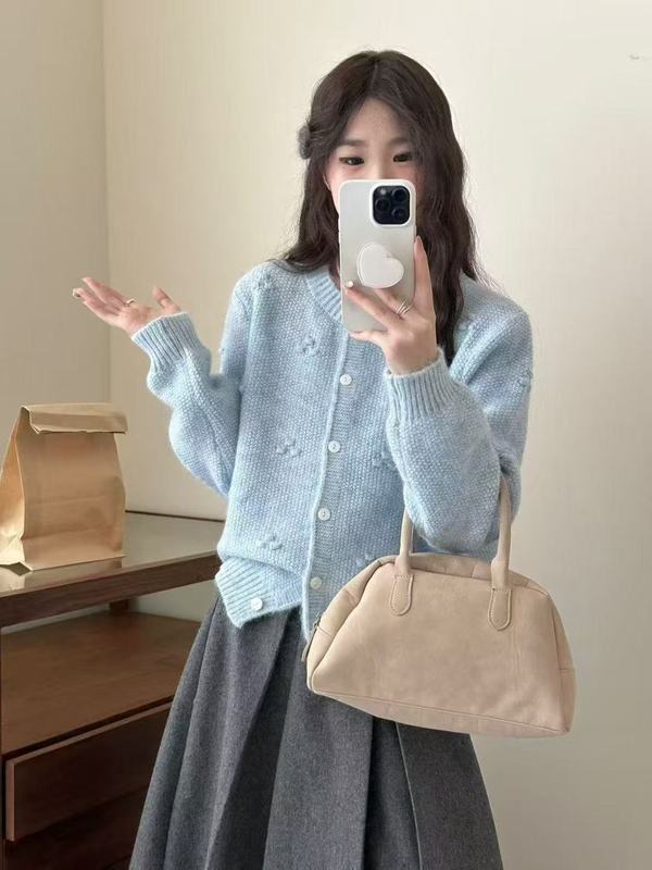重工设计高级感手工立体花朵针织开衫上衣女2025秋季新款毛衣外套|undefined