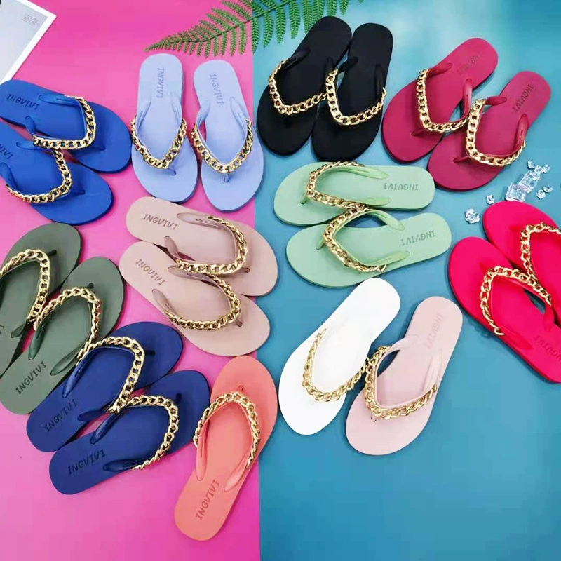Fashionable summer flip flops, beach footwear, chain, slippers, city style, Korean style