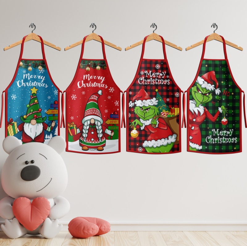 啓臣アマゾンクリスマスエプロングリーン奇サンタクロース家庭用キッチンエプロンクリスマス用品卸売り|undefined