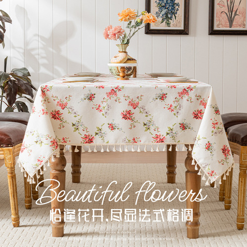 French Nanyang style floral tablecloth tassel decorative dining tablecloth home restaurant waterproof tea table TV cabinet cover towel