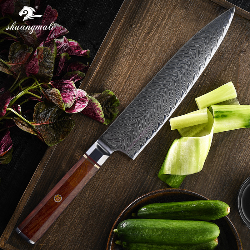 Damascus Steel Chef's Knife Kitchen Stainless Steel Carving Knife Rosewood Octagonal Handle Knife Dropshipping