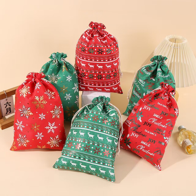 クリスマスの新しい箔押しの細い麻布のポケットの平安夜の誕生日のキャンディーの大きいサイズの贈り物の精巧な贈り物の袋|undefined