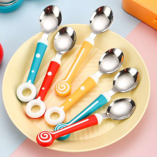 Children's spoon and fork cutlery set 316 stainless steel anti-fall cartoon baby feeding supplement scraper and convenient storage