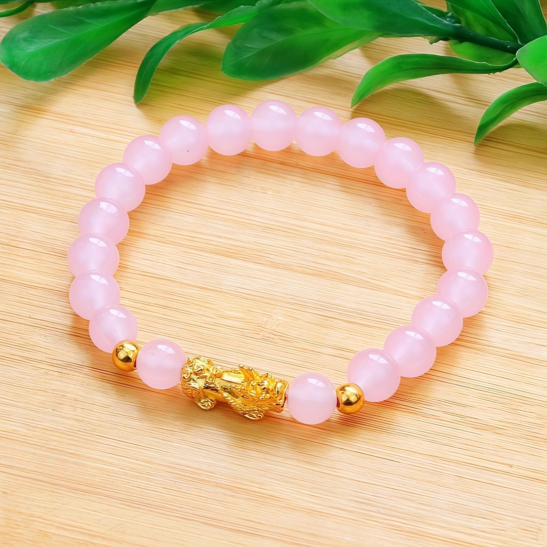 8mm 핑크-싱글 서클 골드 브레이브 팔찌