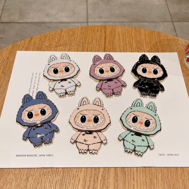漫画かわいいラブブ携帯電話ホルダーラブブ化粧鏡ホルダーミラー携帯電話ホルダーは回転して折りたたむことができます|undefined