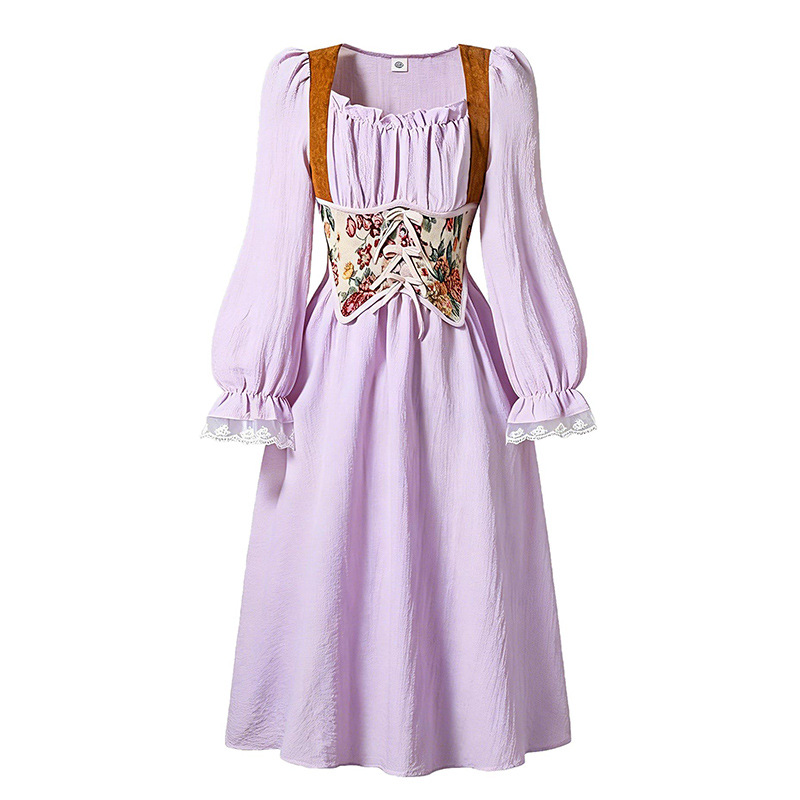Primavera y verano de nuevo color nuevo vestido de mangas largas de corte retro europeo y americano vestido elegante de cintura alta image 5