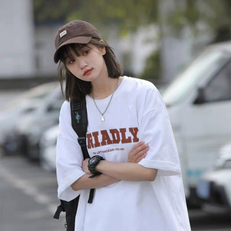 Хлопчатобумажная 260g плотный спирео свободный буквенные футболки для мужчин и женщин с одинаковым шрифтом oversize нейтральная футболка с пятикратным рукавом