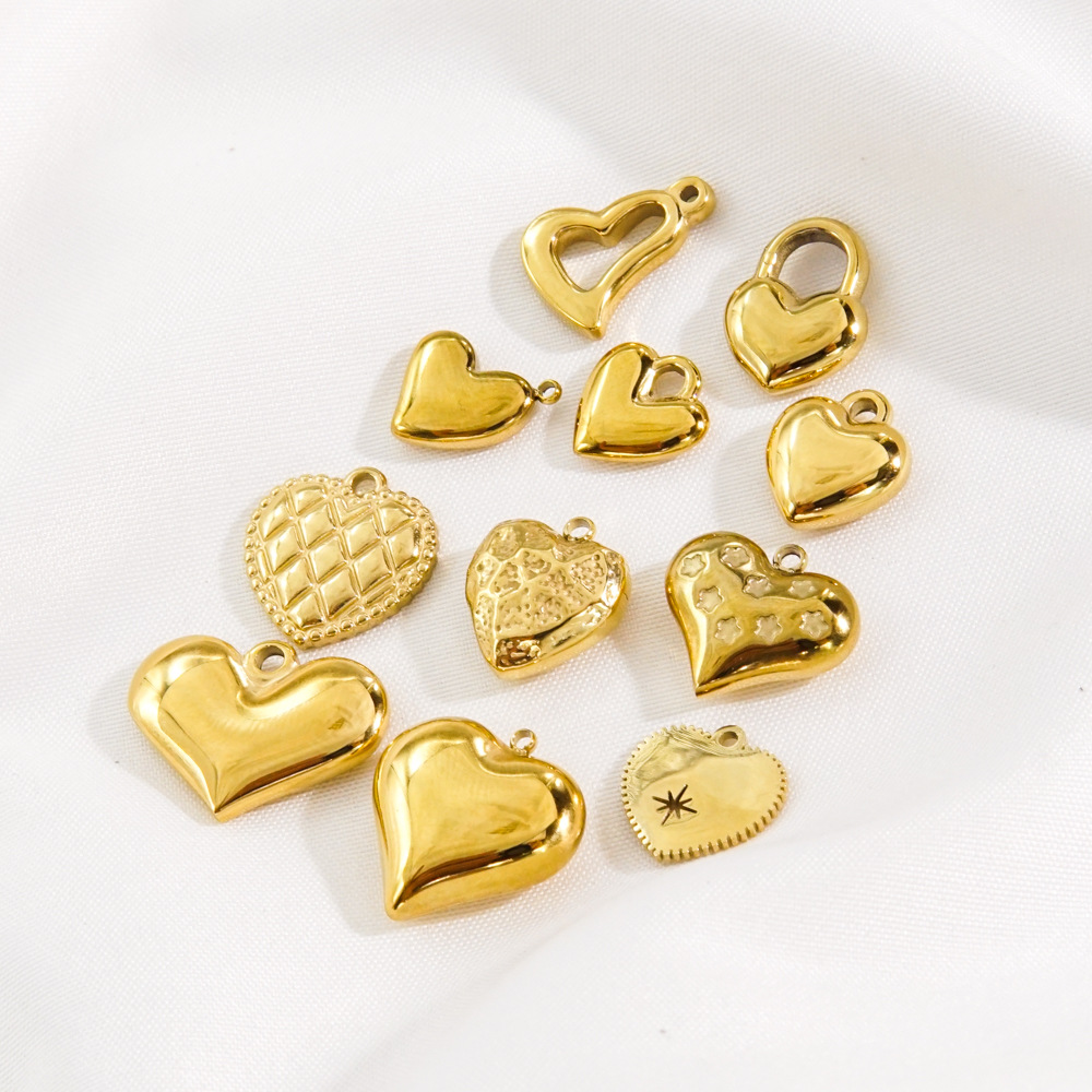 10 PCS/Package 304 Stainless Steel 14K Gold Plated Heart Shape Pendant display picture 2