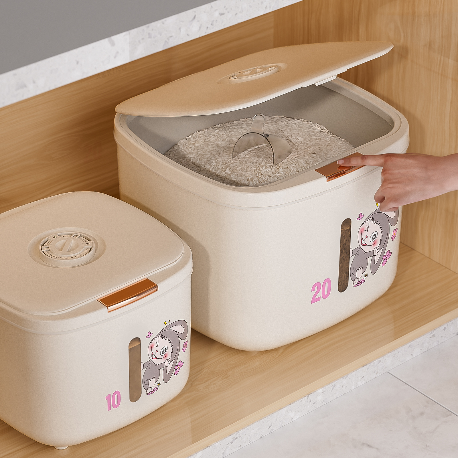 Hermoso barril de arroz a prueba de insectos y humedad, caja de arroz de grado alimenticio, tanque de almacenamiento de granos, cilindro de arroz