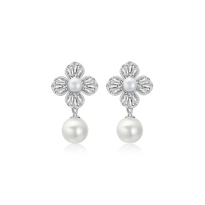 S925 plata esterlina perla Stud pendientes de las mujeres luz lujo nicho diseño elegante rebordear Flor de alta calidad joyería del oído