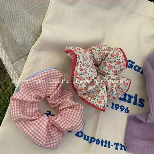 Floral Plaid Contrast Color Large Intestinal Hair Tie for Women Small Fresh and High-end Feeling Cloth Hair Accessory Headwear Korean Style 