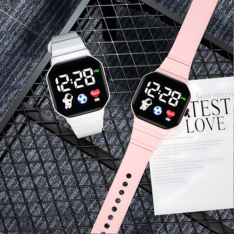 Hombres y niñas estudiantes de secundaria primaria de alto valor facial moda simple multifuncional LED luz nocturna reloj electrónico P33