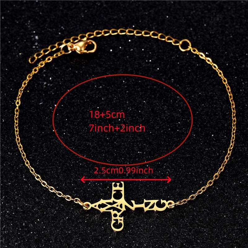10g Weight 201 Stainless Steel Pendant Material Bracelets Classification 201 Stainless Steel Chain Material cable chain Chain Type 1 Piece Quantity Basic Simple Style Cross Letter Heart Shape 201 Stainless Steel Plating Men's Bracelets Men's Chain Bracelets