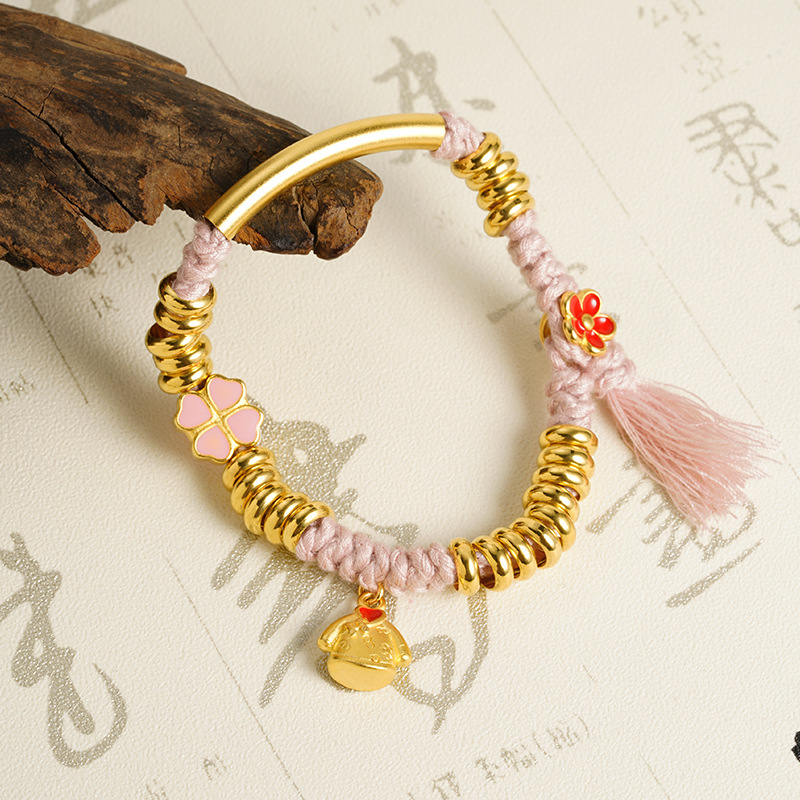 Brazalete de flores de cuatro hojas de oro vietnamita estilo nacional bordilla curva brazalete no se desvanecerá joyas de mano al por mayor transfronterizo