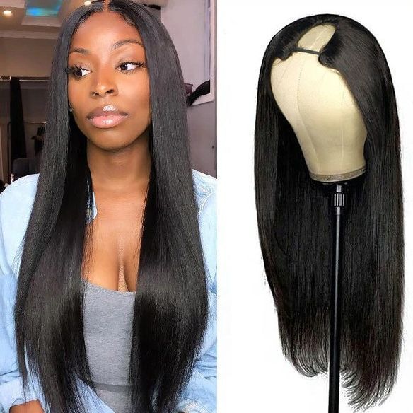 European and American V-shaped half-head wig women's body wave wig hair extension piece long straight hair matte high temperature silk chemical fiber head cover