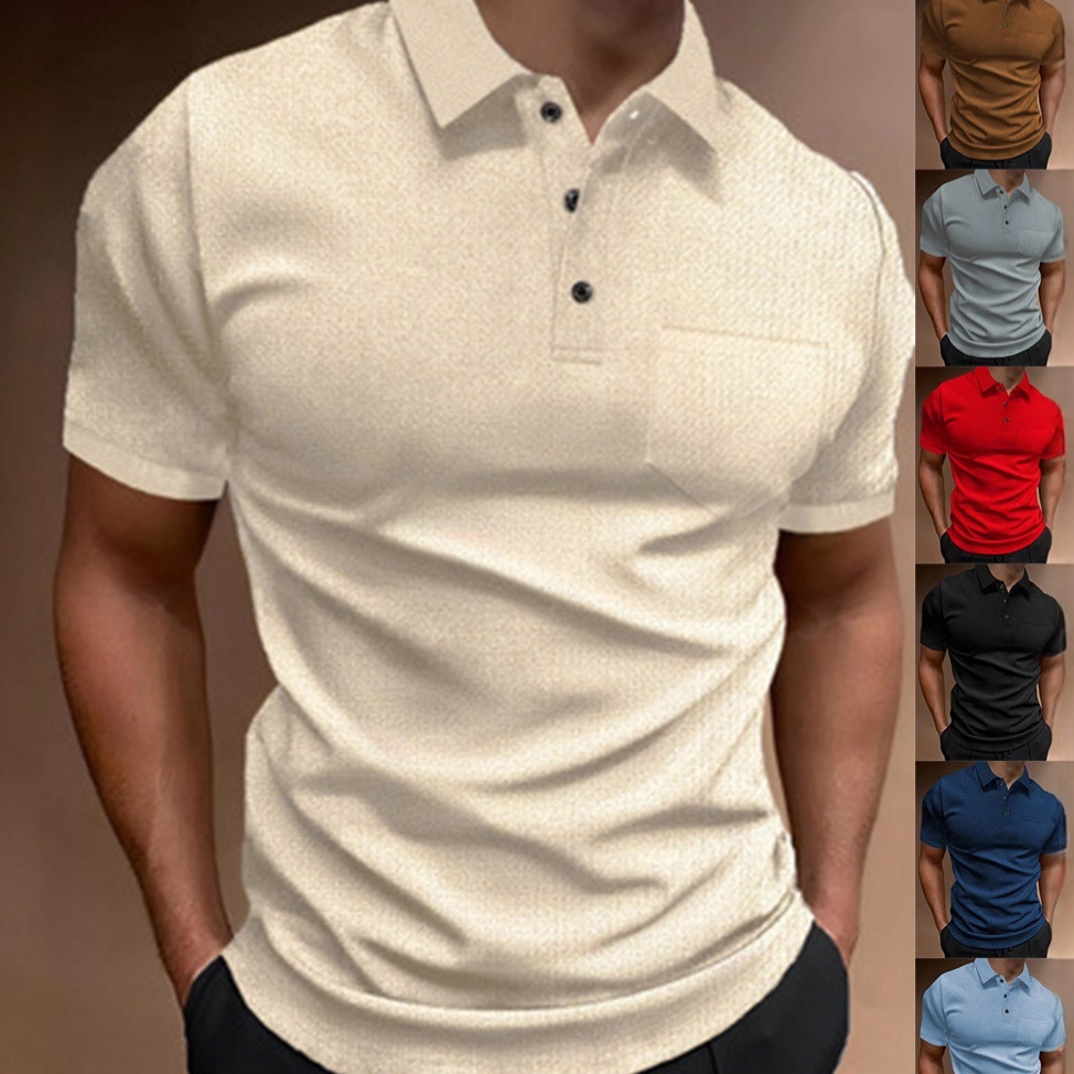 Summer New Cross-Border Amazon European and American Style Polo Shirt Short-Sleeve Button T-Shirt Loose Pocket Top Men's Clothing