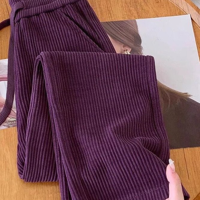 Thin Corduroy Purple Wide-Leg Pants for Women 2025 Spring & Fall New Style High-Waisted Casual Loose Versatile Straight Pants Thin Corduroy Purple Wide-Leg Pants for Women 2025 Spring & Fall New Style High-Waisted Casual Loose Versatile Straight Pants