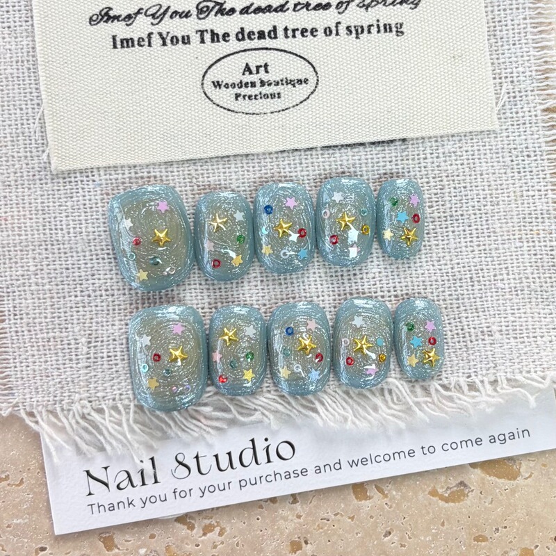 Purely Handmade Wearable Nails Niche Blue Swirl Star Style High-End Short Style Whitening Manicure Finished Products Wholesale Purely Handmade Wearable Nails Niche Blue Swirl Star Style High-End Short Style Whitening Manicure Finished Products Wholesale
