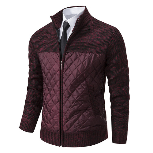 2024 New Thickened Cotton Men's Puffer Jacket Oversized Foreign Trade Long Sleeve Zippered Knitted Outerwear Stand Collar Cardigan