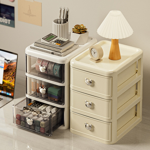 Desktop storage box Drawer transparent dressing table Cosmetic storage box Plastic multi-layer stationery finishing shelf