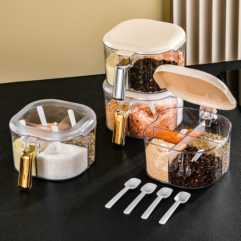 Food Moisture-Proof Flavoring Can Lid Plastic Condiment Box High-End Kitchen Condiment Box Divided Condiment Box