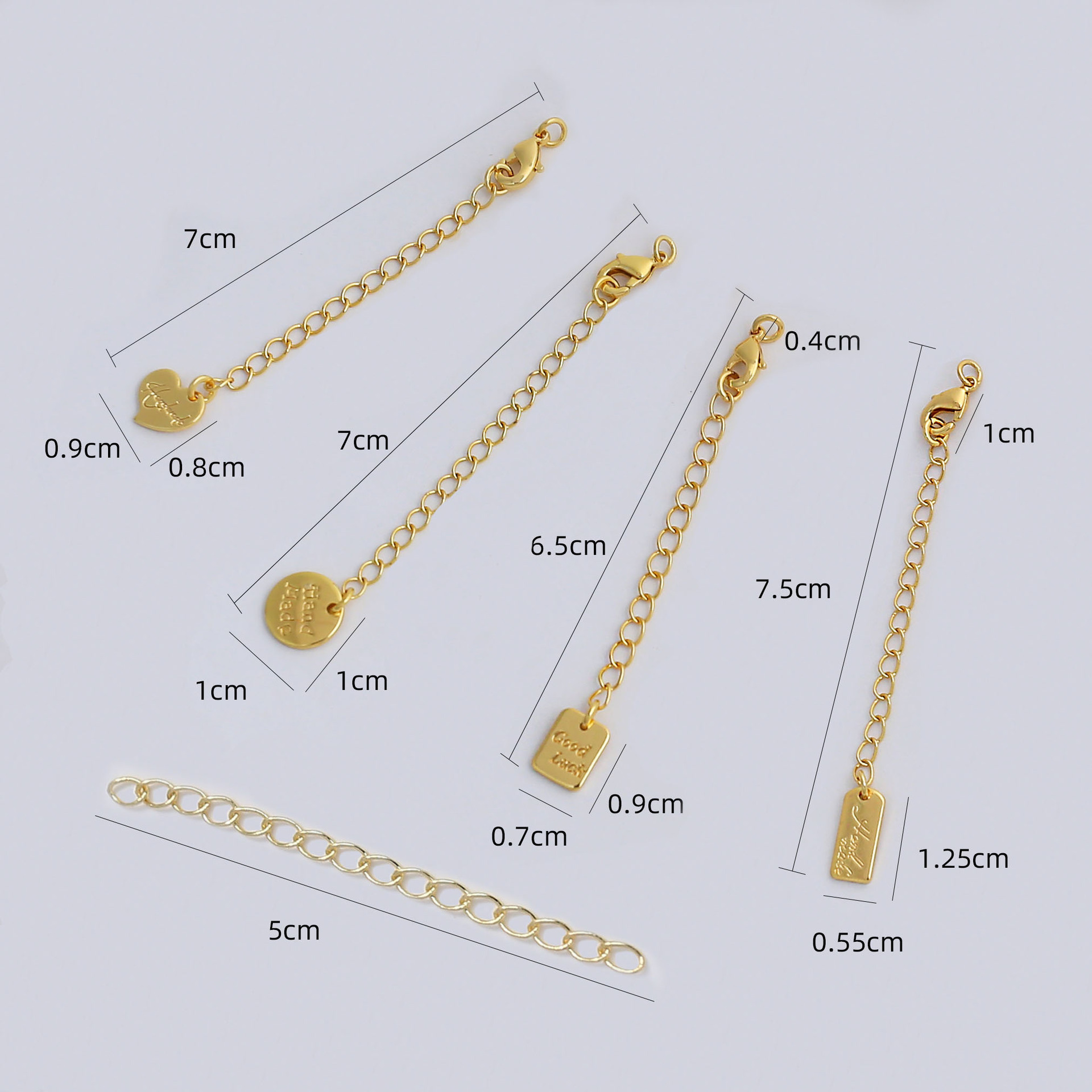 18K Gold-Plated Color-Preserving Lobster Clasp with Pendant Extension Chain Set DIY Jewelry Bracelet Necklace Tail Chain Jewelry Accessories