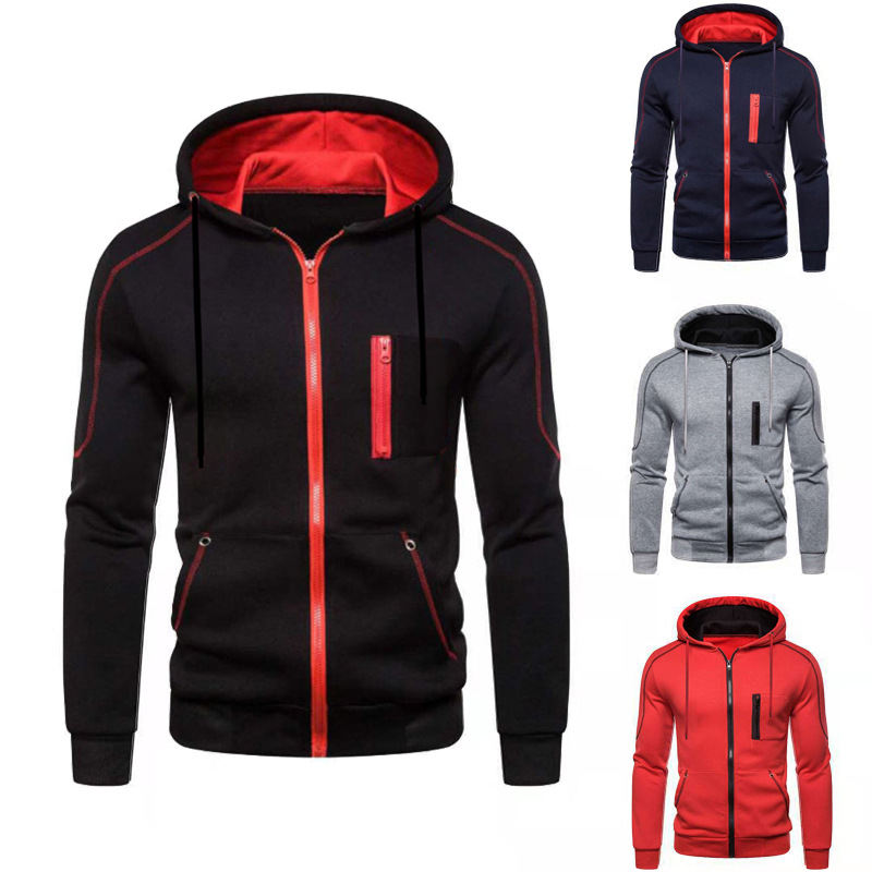 Wish Cross-Border European and American Export Sports and Leisure Sweatshirt Youth Hooded Long-Sleeved Zipper Jacket for Men