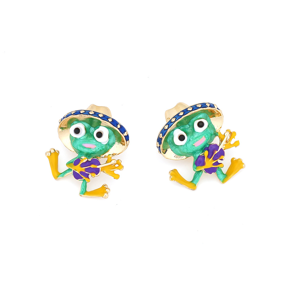 1 Pair Cartoon Style Frog Enamel Zinc Alloy Ear Studs display picture 2