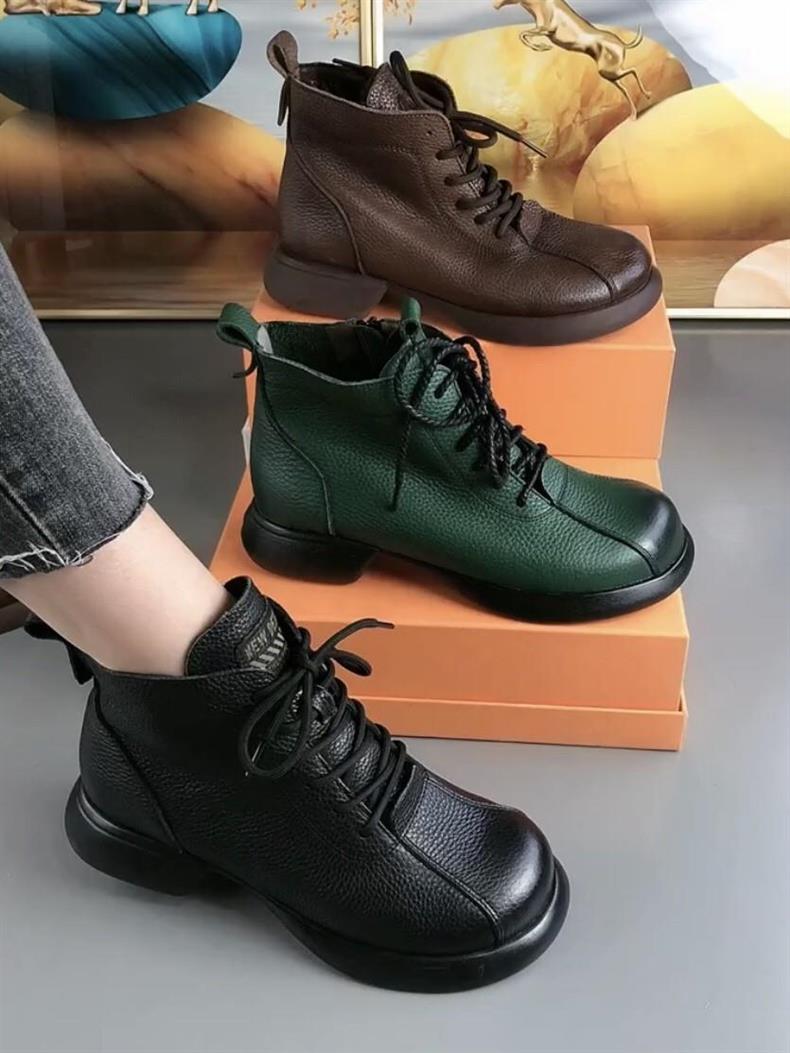 Women's Martin Ankle Boots In Soft Leather With Fleece Lining_voghion.com