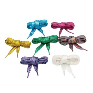 Spot supply 110cm long gold and silver color flat shoelaces Sports small white shoes shoelaces gold and silver waist rope