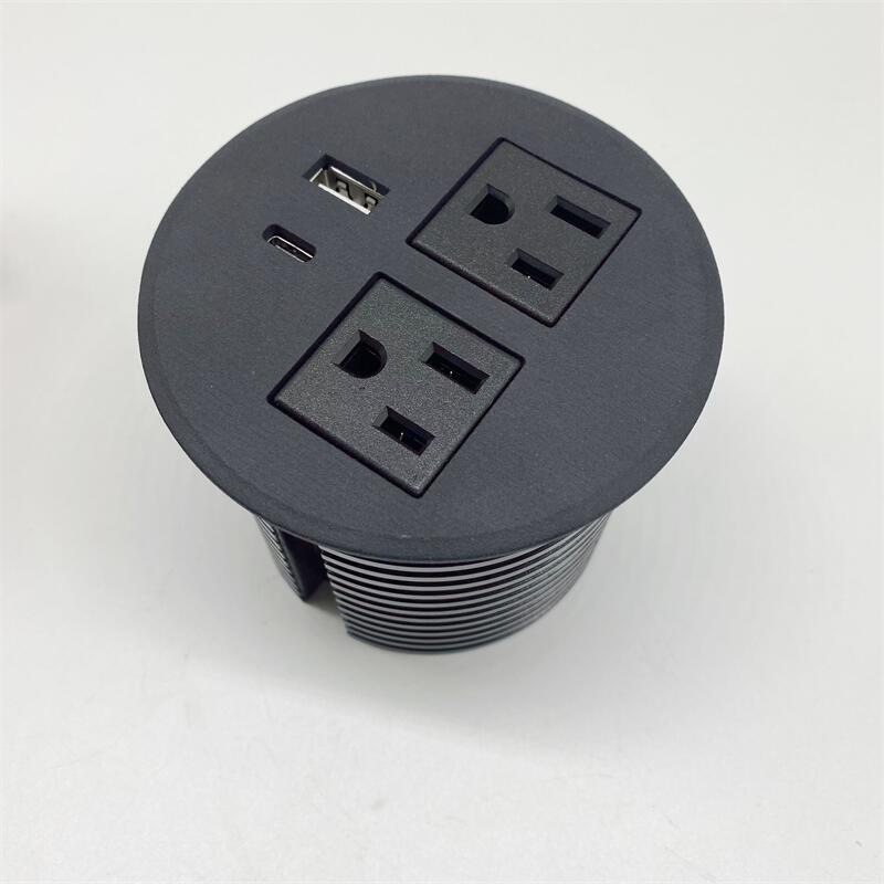 美规圆形usb插座 美标床头嵌入式插板 螺旋式桌面充电排插