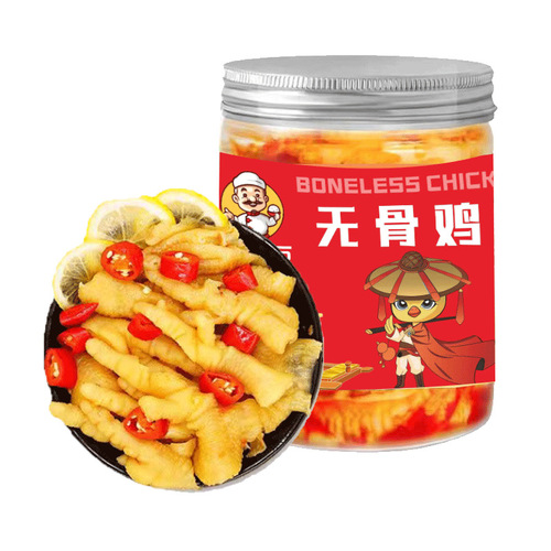 Boneless Chicken Feet Manufacturer, 2lb Pack, Whole Cooked, Wholesale, Snack Bag or Bucket Packaging, Citric Acid Spicy Boneless Phoenix Claws