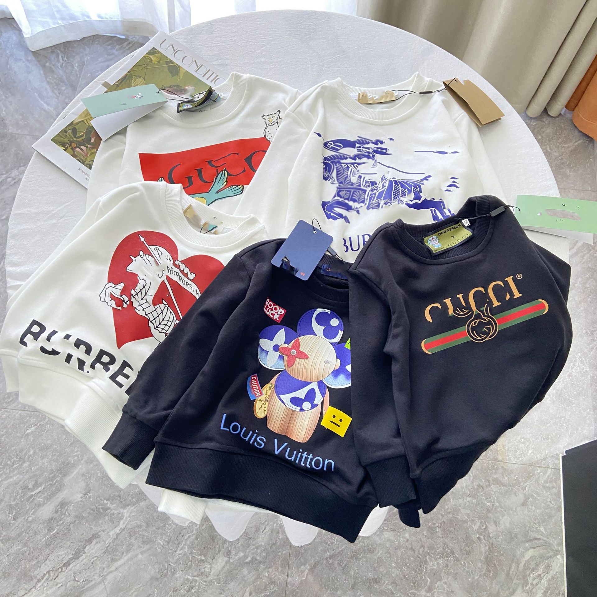 G潮牌新款古家新款联名印花圆领长袖卫衣纯棉潮男女童2024秋季新