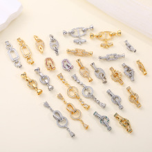 铜镀真金微镶锆石项链连接扣头手工diy配饰珍珠扣头收尾拉绳扣