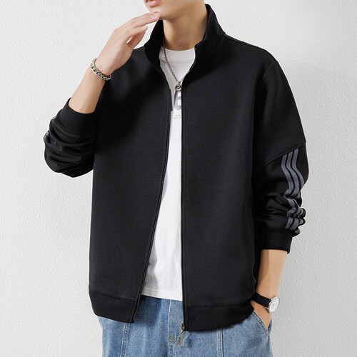 Men's Spring and Autumn Stand-up Collar Open Sweatshirt Loose Casual Outerwear Youth Top